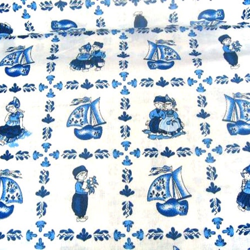 Delft Blue Cotton Fabric Dutch Blue Flower Print Fat Etsy