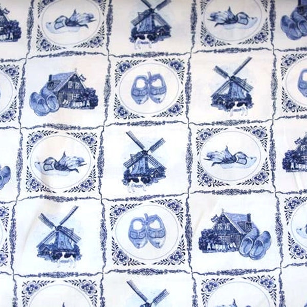 Delft Blue cotton fabric - Dutch print - Fat Eight