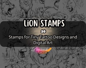 20 Löwen Tattoo Stempel (Digitaler Download)