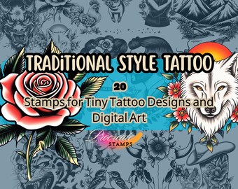 Vintage Traditionelle Tattoo Stempel - 20 mutige Procreate Illustrationen für Tiny Ink Design & Digital Art