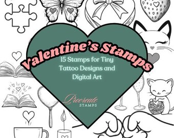 Valentine Procreate Stempel - 15 Minimal Designs für Liebe-inspirierte Digitale Kunst & Tattoo Flash