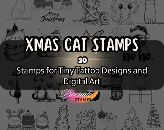 Christmas Cat Procreate Stempel - 20 festliche Tattoo & Clipart Pinsel (Digitaler Download)