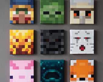 Ensemble de 9 affiches murales imprimables Pixel Block, décoration carrée pour chambre de gamer, impressions de personnages pixelisés, art pour chambre de gamer, téléchargement numérique