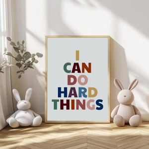I Can Do Hard Things - motiverende poster | Boho kinderkamerprint | Affirmatie direct downloaden voor kinderen en volwassenen | Afdrukbare muurkunst