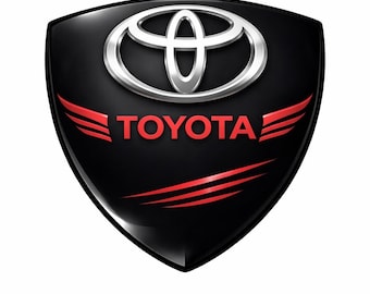 Toyotas kaross och interiör i rött, silver och blått, emblem