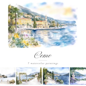 Romantic Watercolor Art Prints | 7 Digital Lake Como Paintings - Como 1