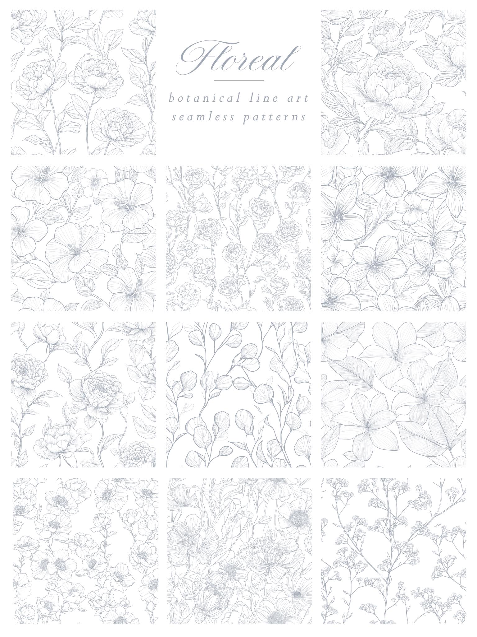 Botanic Line Pattern Botanical Line Art Patterns | Seamless Floral Digital Design | Elegant ...