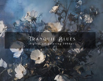 Moody Blue Floral Arrangement Digital Painting | Elegant Wall Art