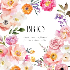 Bright Watercolor Floral Clipart | Peony Frames & Wreaths for Weddings | Digital clipart PNG