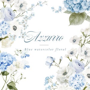 Dusty Blue Flowers Clipart | Light Blue Hydrangea Floral Frames and Wedding DIY Set