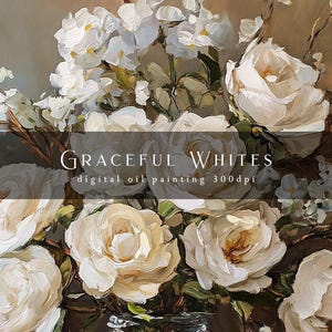 Elegant Rose Vase Painting | Romantic White Floral Digital Art
