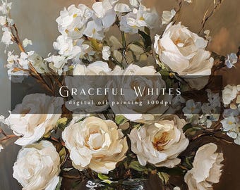 Elegant Rose Vase Painting | Romantic White Floral Digital Art
