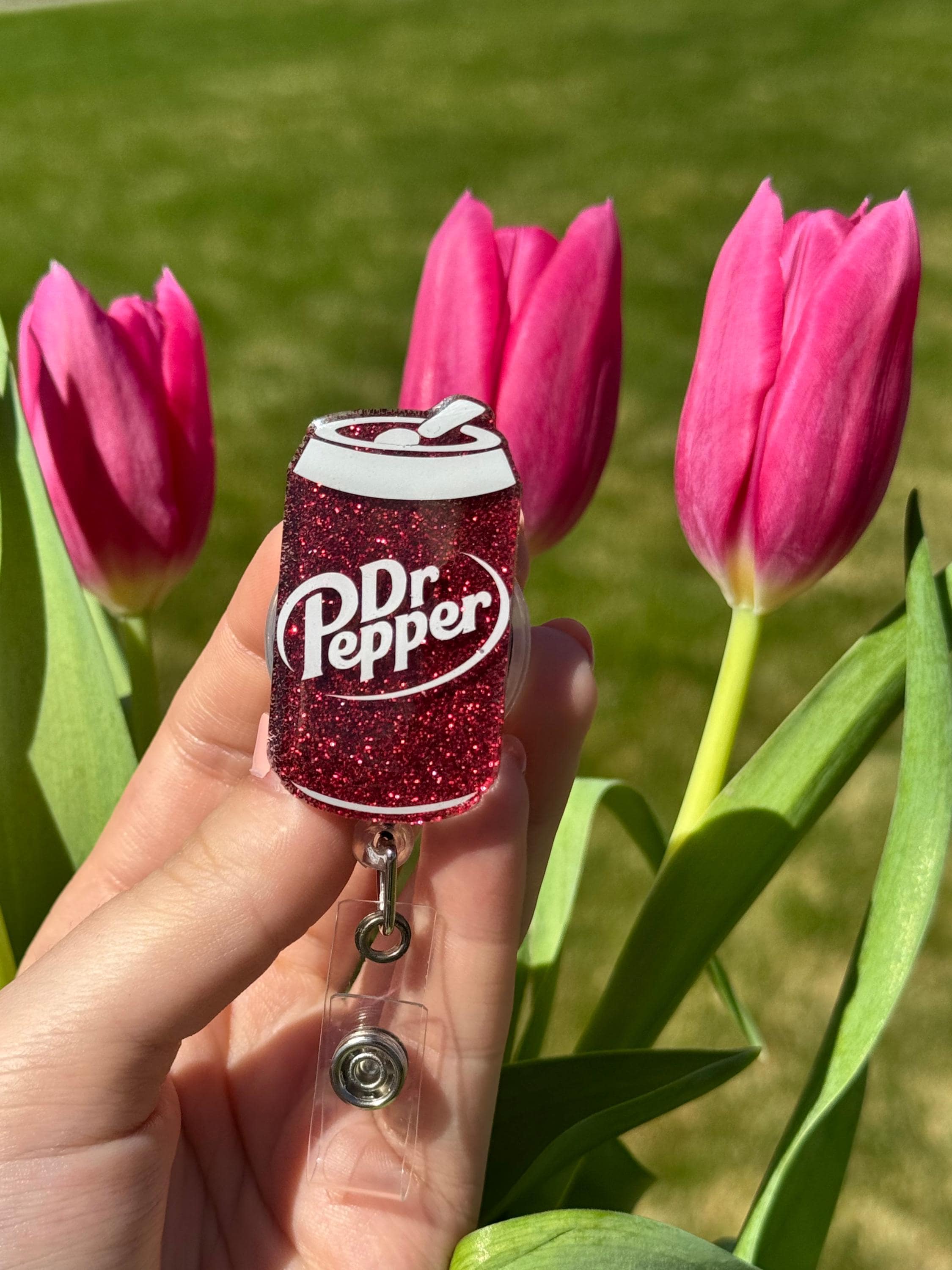 Dr Pepper Glitter Badge Reel, Soda Can ID Holder - Etsy