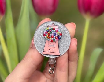 Gumball Machine Badge Reel, Cute Badge Reel, Nurse Teacher Doctor Gift, pink Retractable Reel