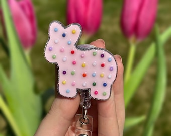 Animal Cookie Cracker Badge Reel, ID Badge Holder, Nurse Teacher Doctor Gift, Pink Retractable Reel