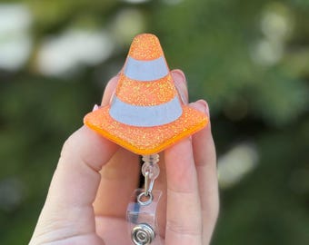 Traffic Cone Badge Reel, ID Badge Holder, Nurse Teacher Doctor Gift, Orange Retractable Reel