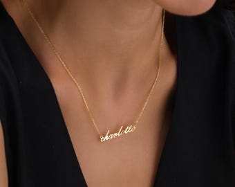 Sterling Silver Name Necklace, Dainty Name Necklace, Nameplate Necklace, Custom Gold Jewelry, Personalized Christmas Gifts Mother's Day Gift