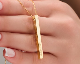 Sterling silver bar necklace,Custom engraved necklace,Silver nameplate bar,Name Wedding date Roman numerals Christmas GiftsMother's Day Gift