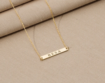 Sterling silver bar necklace, Custom engraved necklace, Silver nameplate bar, Name Wedding date Roman numerals necklace Christmas Gifts