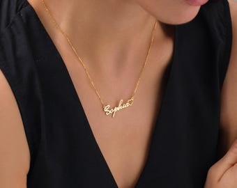 Minimalist  Heart Gold Necklace with Name|Customized Letter Name Necklace|Unisex Handmade Nameplate Necklace|Personalized Christmas Gifts