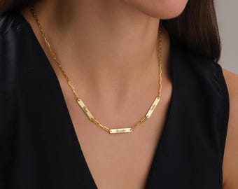 Multiple Name Bar Necklace,Custom Engraved Charm Necklace,Paperclip Necklace,Baby Shower Gift for Mom,Christmas Gifts,Mother's Day Gift