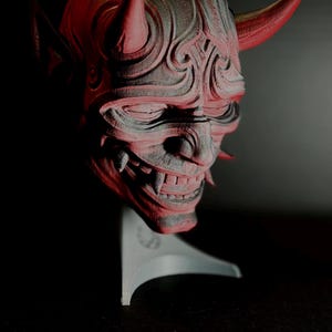 Oni Mask Sculpture – 3D Printed Japanese Demon Art, Yokai Statue, Gothic Decor, Cosplay & Gift – Free Shipping