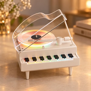 Minipiano Bluetooth-högtalare med stämningsbelysning och aromdiffusor | Skrivbordsdekor | Vit eller rosa
