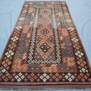 Orientalischer Geometrischer Kelim Teppich | 3&#39;10x8&#39;4 Terrakotta afghanischer Kelim-Teppich | Handgeknüpfter Flachgewebe Kelim Teppich | Teppich Flur - Wohnzimmer Teppich
