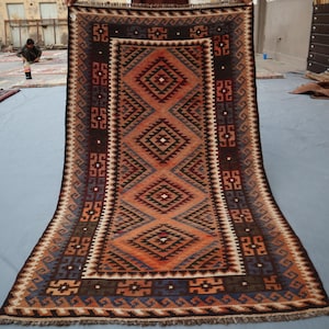 Vintage Flachgewebe Kelim Teppich | Antiker Terrakotta Kelim Teppich | 90x160 Handgefertigter afghanischer Kilim Teppich | Küchenteppich | Wohnzimmer Teppich