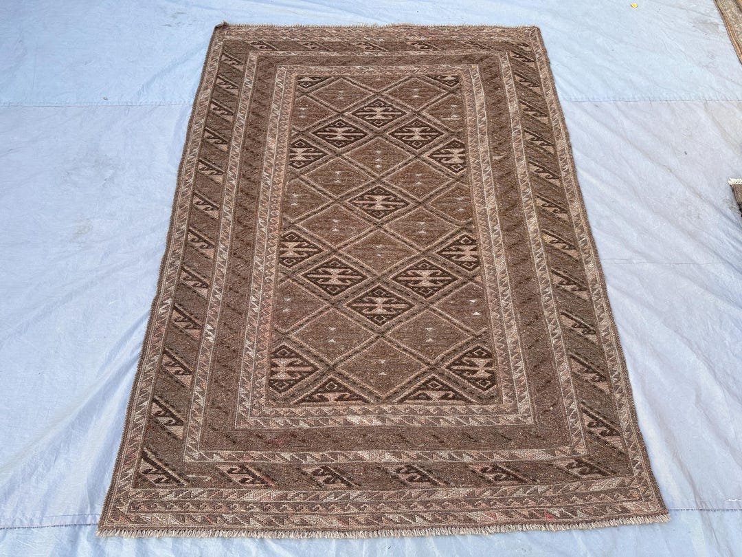 Vintage Afghan Mushwani Area Rug 6x4 Ft _ Traditional Tribal Geometric ...