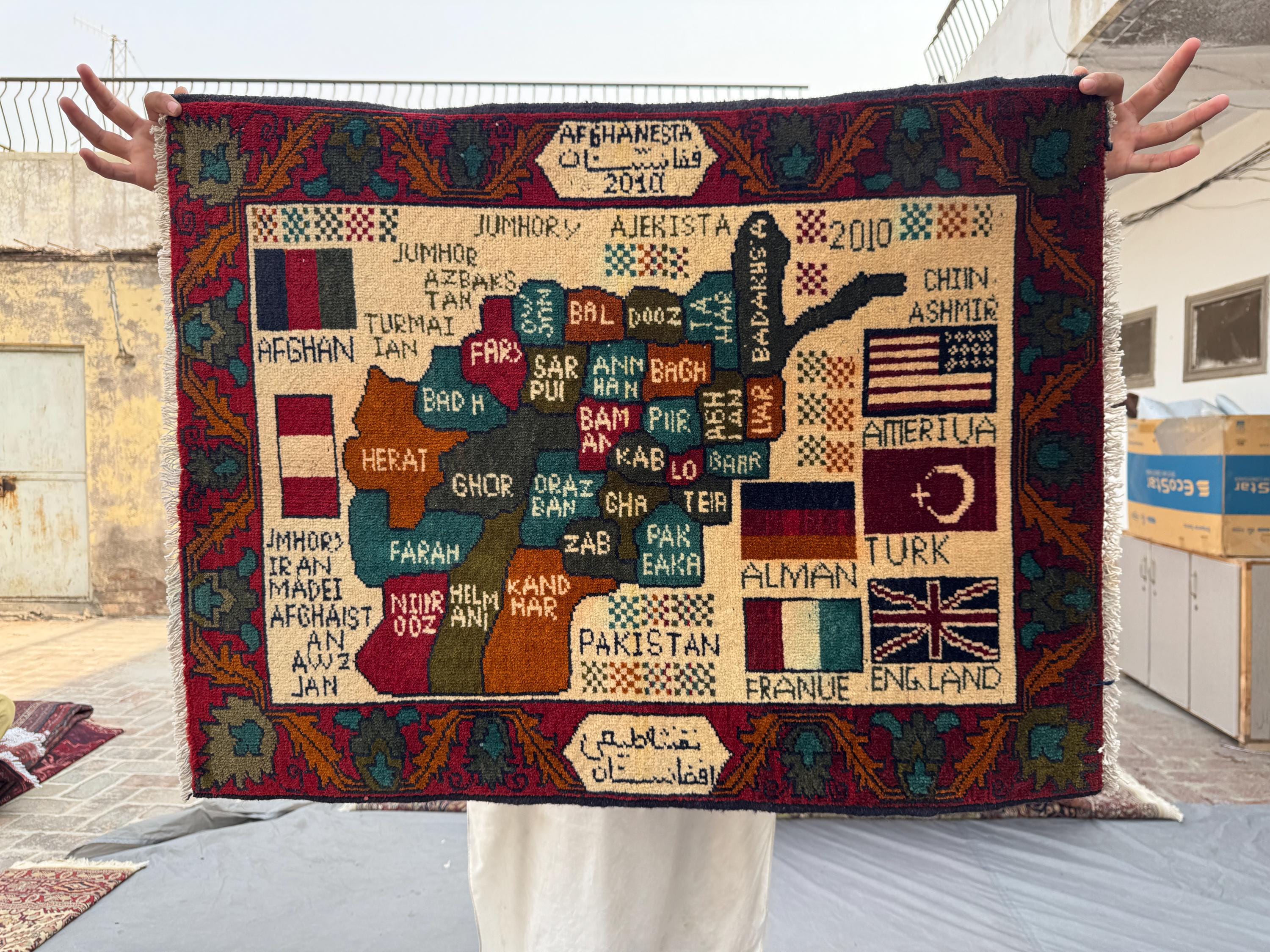 Rare Afghan Pictorial War Rug – Map of Afghanistan Design With Flags ...