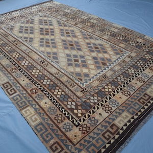 Geometrischer afghanischer Kelim Teppich | 200x250 Handgeknüpfter Wollteppich Terrakotta | Vintage Flachgewebe Kelim Teppich | Wohnzimmer - Schlafzimmer Teppich