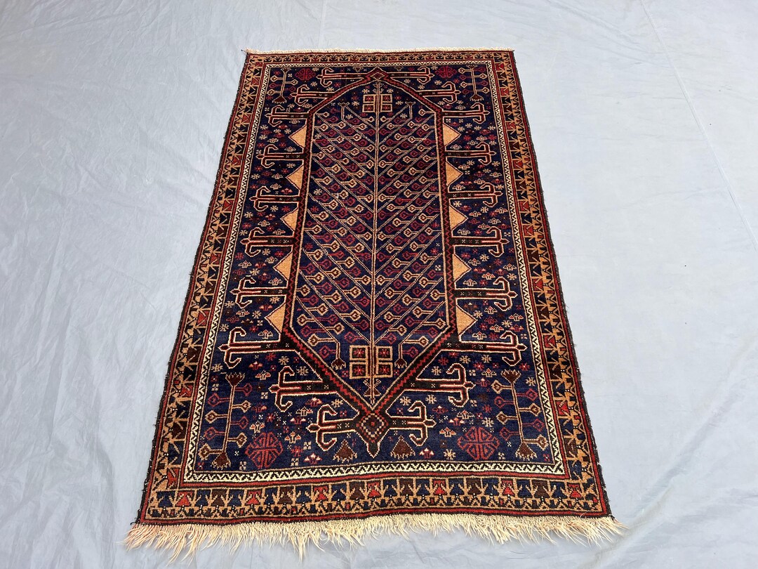 Tribal Baluchi Wool Rug 6x3 Ft _ With Tree of Life Motif Afghan ...