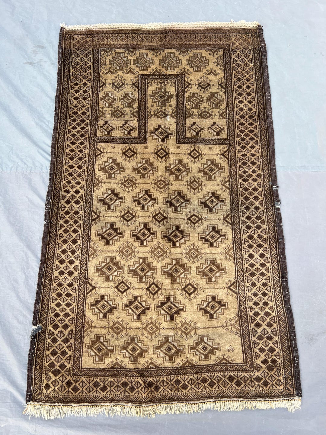 Tribal Baluchi Prayer Rug 4x2 Ft _ Authentic Afghan Wool Carpet Brown ...