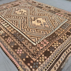 200x300 Terrakotta Antiker Teppich/ Großer Geometrischer Kelim Teppich/ Handgemachter afghanischer Flachgewebe Kelim Teppich/ Vintage Kelim Teppich