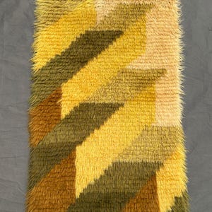 Handmade Moroccan Shag Rug 2x3 | Soft Wool Mini Rug | Boho Style Yellow Olive Decor | Cozy Geometric Accent | Modern Fluffy Mat | Retro Rug