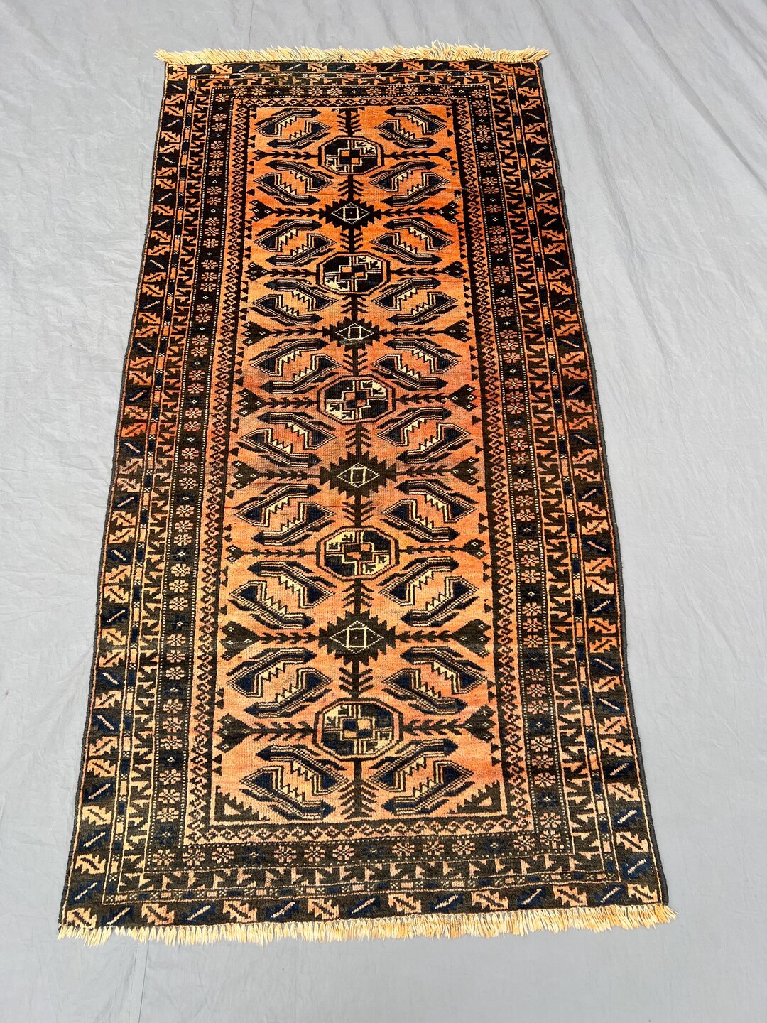 Vintage Kazak Wool Rug 6x3 Ft _ Caucasian Tribal Geometric Medallion ...
