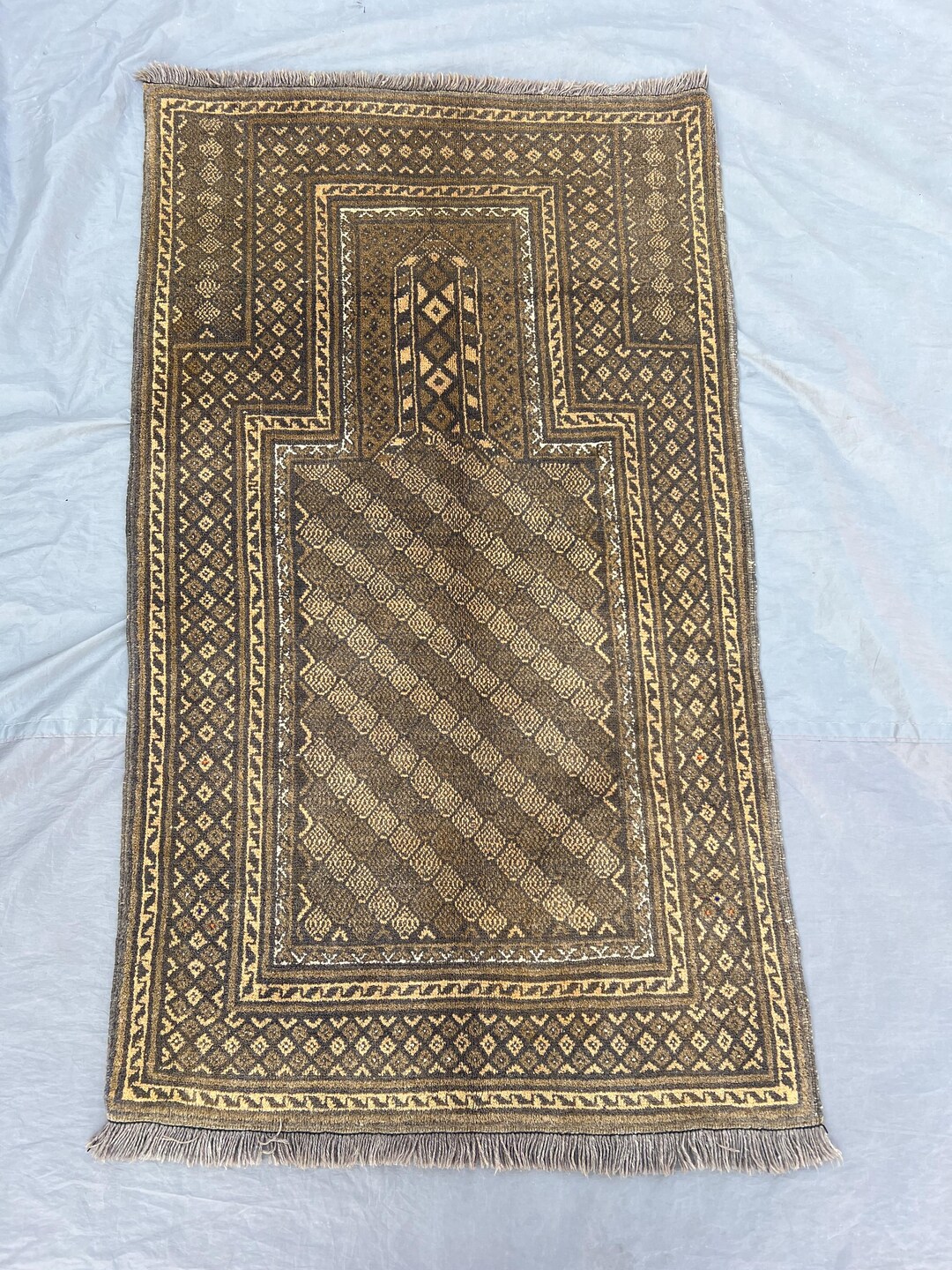 Handmade Vintage Style Baluchi Prayer Rug 4x2 Ft _ Handmade Wool Carpet ...