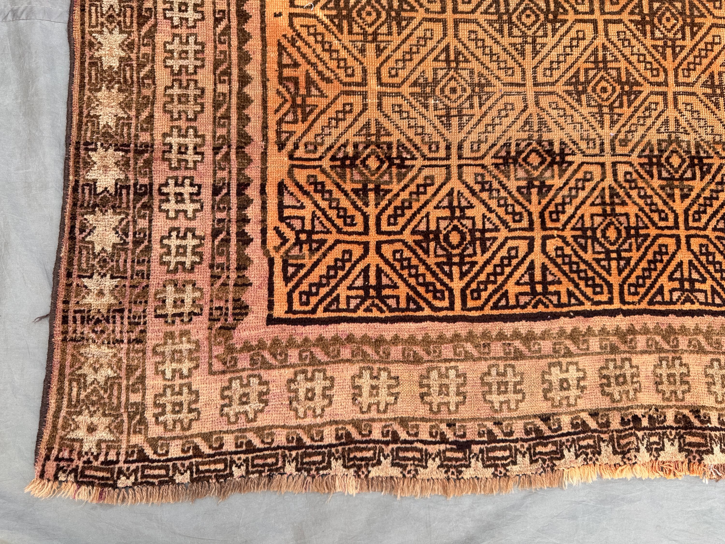 ラグ・カーペット Vintage Taimani rug Antique Afghan Taimani Wool Rug 7x3 Ft _ Tribal Geometric Diamond
