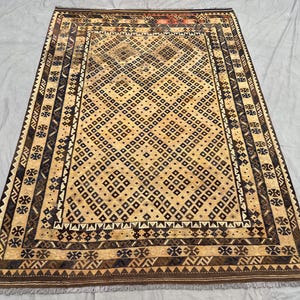 200x300 Handgefertigter Afghanischer Kelim Teppich | Flachgewebe Kelim Teppich | Terrakotta Geometrischer Woll Kilim | Teppich für Esstisch, Schlafzimmer, Wohnzimmer