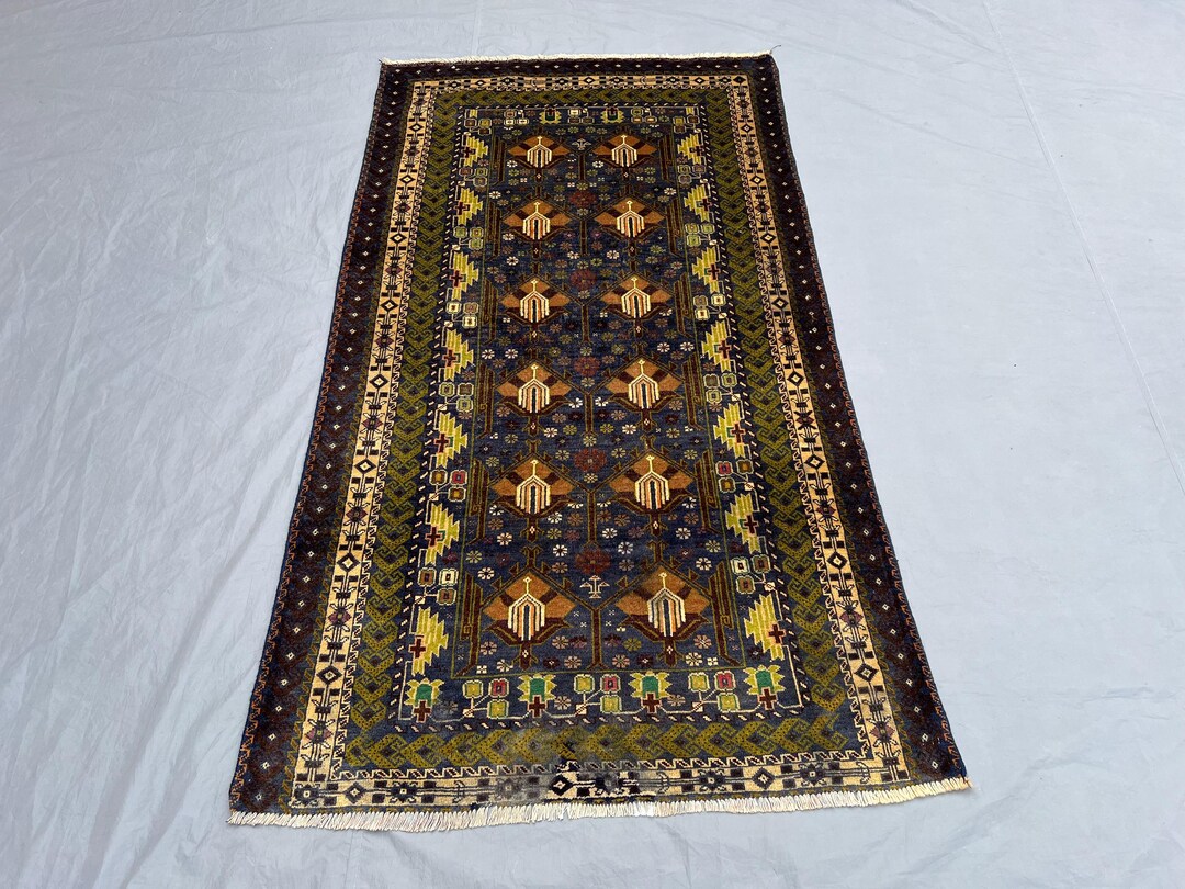 Antique Baluchi Wool Rug 6x3 Ft _ Afghan Tribal Geometric Medallion ...