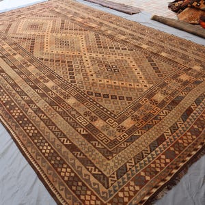 Afghanischer Kelim Teppich | 270x400 Terrakotta afghanischer Kelim | Handgefertigter Anatolischer Kelim Teppich | Natürlicher Pflanzenfarbener Kelim Teppich | Esszimmer Teppich