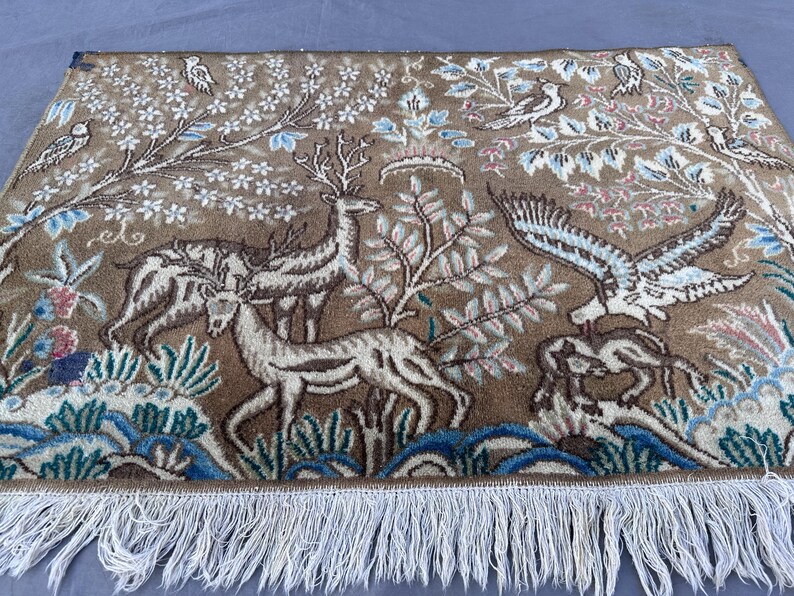 Antique Afghan Baluchi Pictorial Rug 3x2 Ft _ Handwoven Wool Rug With ...