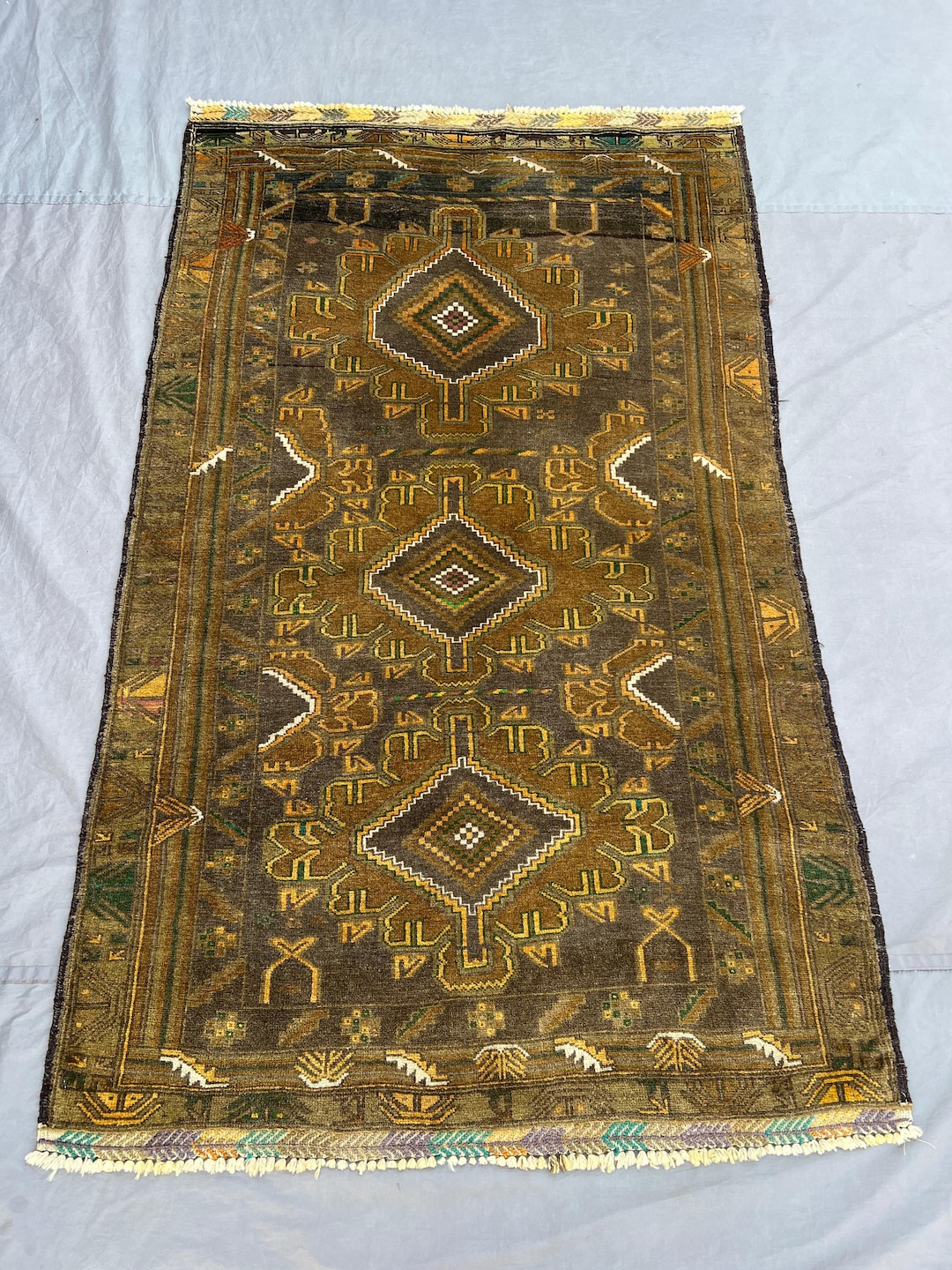 Vintage Baluchi Tribal Rug 6x3 Ft _ Handmade Afghan Wool Geometric ...