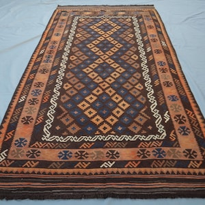5&#39;2x8&#39;3 Vintage Terrakotta türkischen Kelim Teppich | Handgefertigter Flachgewebe Kelim | Geometrischer afghanischer Medaillon Kilim | Orientteppich | Schlafzimmer Teppich
