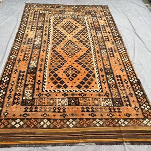 8x13 Afghan Kelim Teppich, Vintage Terrakotta Kelim Teppich, Geometrische Muster Handgefertigter Wollteppich, Flachgewebe Stammes Kelim Teppich, Türkischen Orientteppich
