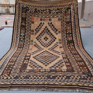 200x300 Antiker Afghanischer Kelim Teppich - Terrakotta Verblasster Kelim Teppich - Handgefertigter Flachgewebe Kelim aus Wolle - Vintage Tribal Türkischer Kilim - Wohnzimmer Teppich