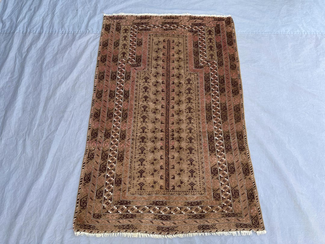 Afghan Baluchi Prayer Rug 4x3 Ft _ Timeless Tribal Wool Rug With Soft ...