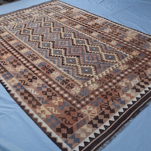 Afghanischer Kelim Teppich | 200x300 Handgeknüpfter Woll-Terrakotta-Kelim | Vintage Flachgewebe Kelim Teppich | Wohnzimmer - Schlafzimmer Teppich