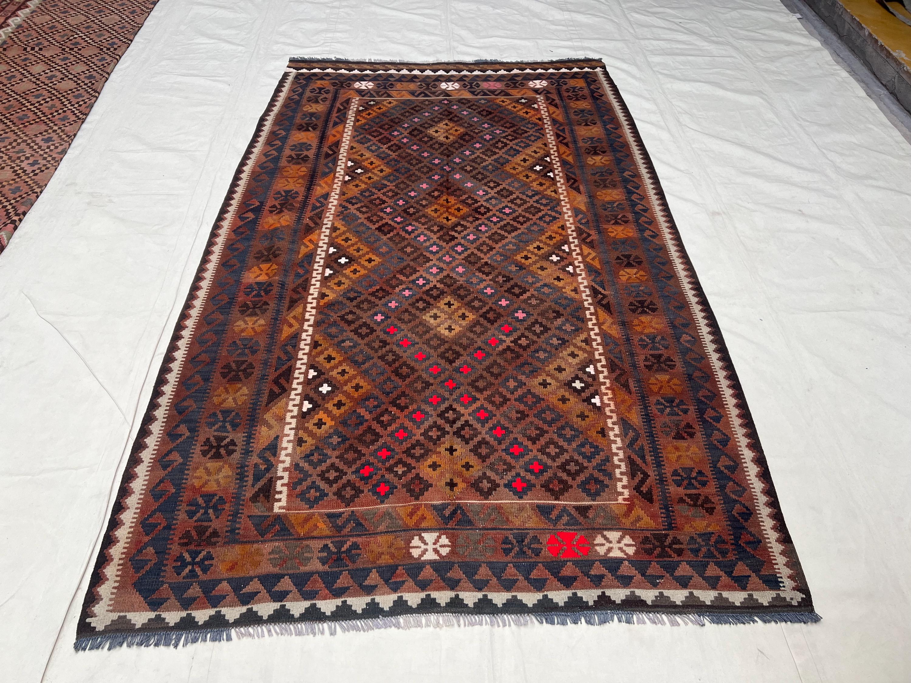 Antique Afghan Tribal Kilim Rug – 6x9 Ft Vintage Brown Multicolor